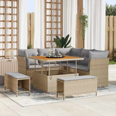 vidaXL - Tuinbank - Set - 8 - st - 5-Aantal - zitplaatsen - Beige - en - Lichtgrijs