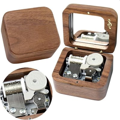 Muziekdoos Walnoot - Melodie Doos - Decoratie Cadeau - Uurwerk Mechanisme - 7 x 6.6 x 4 cm - Natuurlijk Hout