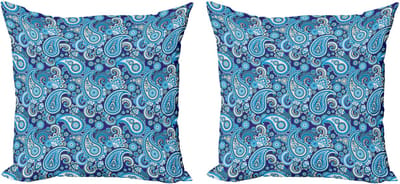 ABAKUHAUS Paisley decoratieve kussenhoes, 2 stuks, bloemen en blader 50x50 cm, blauw