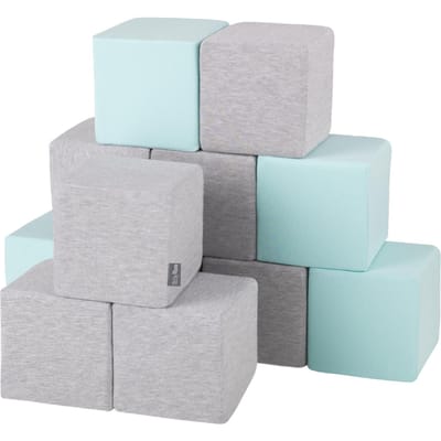 KiddyMoon Zachte Blokken voor Baby 12 Stuks - Montessori speelgoed 1 jaar - Speelmat foam - Foam blokken speelgoed kinderen XXL - Montessori baby - Zachte baby speelgoed - Schuimrubber speeltoestel - Baby speeltuin - Lichtgrijs-Munt