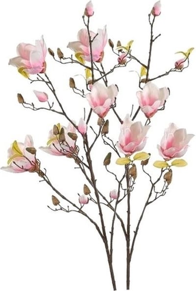 Kunstbloem - 2x - Magnolia - op tak - 105 cm - roze - sierbloemen - decoratie