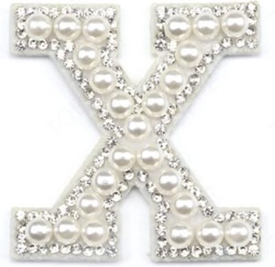 Strass Applicatie Alfabet Letter - 4,5 CM hoog - A t/m Z - Letter X - Wit met witte parels en stenen - Niet strijkbaar