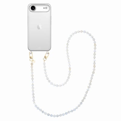 xoxo Wildhearts siliconen hoesje - Geschikt voor iPhone 17 Air hoesje - Shell Hearts (long) - Telefoonhoesje - Hoesje met koord - gekleurde hartjes - Lang koord - Transparant hoesje met telefoonkoord - Beige / Crème