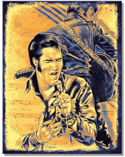 Elvis - Notities Yellow. Metalen wandbord 31,5 x 40,5 cm.