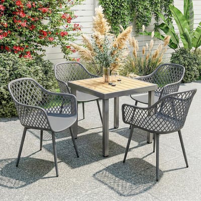 Pugsdrly Tuinstoelen, set van 4 UV-bestendige kunststof tuinstoelen met armleuningen en rugleuning 56 x 51 x 84 cm donkergrijs