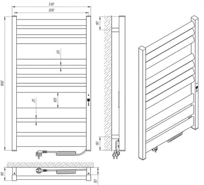 Elektrische handdoekradiator LAVINA 500x900 met ECO-timer, 280W, Zwart