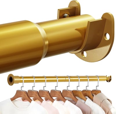 KZQ Uitschuifbare kledingroede - Goudkleurige verstelbare kledingroede - 43 cm tot 108 cm - geschikt voor kledingkasten, inloopkasten, wasruimtes, campers, badkamers, enz. - Goud