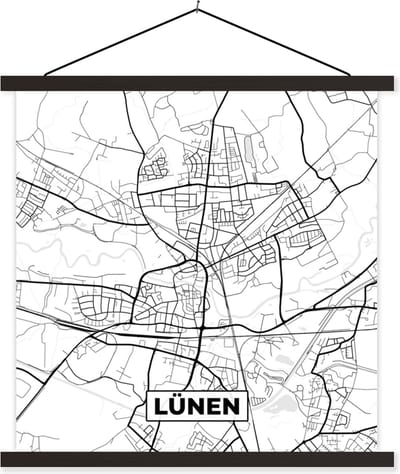 Posterhanger incl. Poster 60x60 cm - Schoolplaat - Stadskaart - Kaart - Lünen - Plattegrond - Textielposter - Zwarte latten - Stadskaart