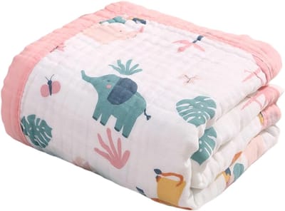 Babydeken van katoengaas - 6 lagen - 110 x 110 cm - Babydeken van katoengaas - inbakerdeken - zachte badhanddoek - kinderdeken - pasgeboren - unisex -Stijl 3