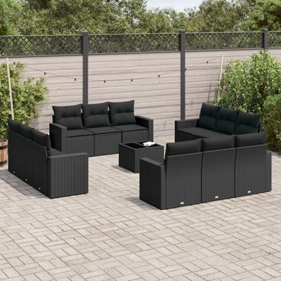 vidaXL - 13-delige - Loungeset - met - kussens - poly - rattan - zwart
