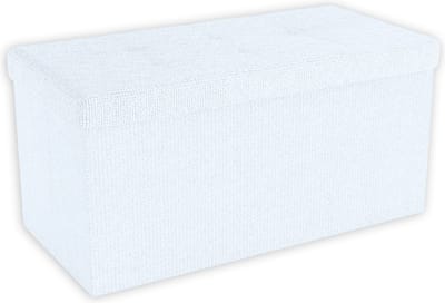 Intirilife Opvouwbare bank 76x38x38 cm in SNOW WHITE - Zitkubus met opbergruimte en deksel van stof met holtes - Zitkubus voetensteun opbergbox kist zitkruk