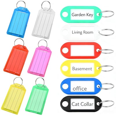 JHUBERS- Sleutelhangers 60 stuks - Beschrijfbaar - Kunststof - Verwisselbare etiketten - Voor thuis/kantoor - Afmetingen 21,5 x 19 x 3,5 cm - Sleutellabels