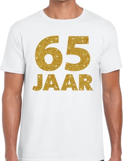 65 jaar goud glitter verjaardag t-shirt wit heren - verjaardag / jubileum shirts S