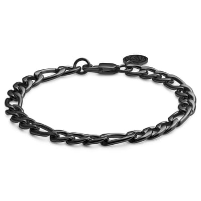 Essentials | 8 mm Gunmetal Zwarte Armband met Figaro Schakels