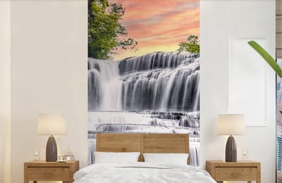 Behang - Fotobehang Waterval - Water - Stenen - Planten - Natuur - Breedte 120 cm x hoogte 240 cm