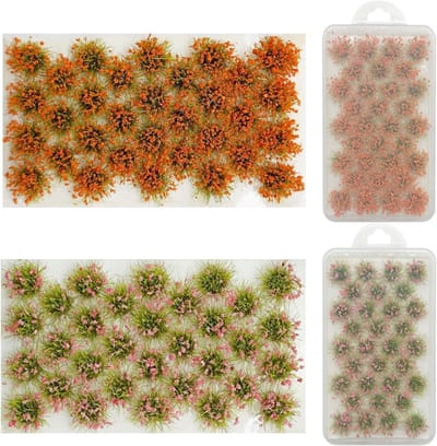 Kunstgrasbosjes 64 Stuks - Modelbouw Gras - Landschap Decoratie - Realistische Textuur - 20x15x1.5 cm - Roze Oranje