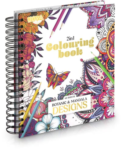 Luxe Kleurboek voor Volwassenen - Thema Botanisch & Mandala Designs - Ringbinding met Uitscheurbare Pagina’s - 60 Kleurplaten van 24,6 x 19,2 cm - 280 grams - Volwassen Kleurboek - Tekenen & Kleuren - Joya Creative
