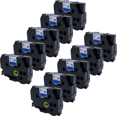 DULA Brother Compatible label tape- Tze-551 - 10 cassettes - Brother P-Touch - Zwart op blauw - 24mm x 8m