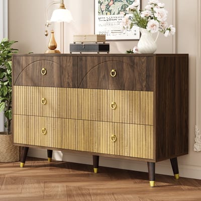 MODENUIT Dressoir - Zes Laden En Tweekleurige Houtlook - Voor Woonkamer, Slaapkamer En Hal - MDF - 120x40x81 Cm