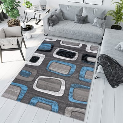 Tapiso Maya Vloerkleed Blauw Grijs Woonkamer Tapijten Maat- 80x150