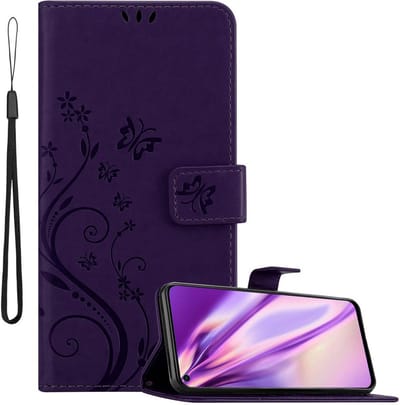 Cadorabo Hoesje geschikt voor Huawei NOVA 4 in BLOEMEN DONKER PAARS - Beschermhoes in bloemmotief met magnetische sluiting, standfunctie en kaartsleuven Book Case Cover Etui