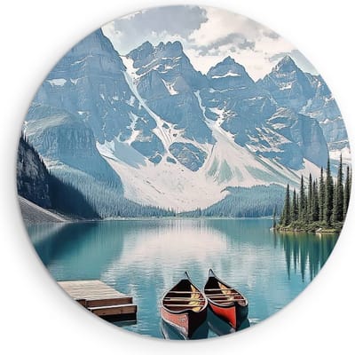 Saammp Muurcirkel Hout - Natuur - Kanos- landschap - Ø 90 - Wandcirkel - Wanddecoratie Cirkel - Muurdecoratie Woonkamer - Slaapkamer decoratie - Rond Schilderij