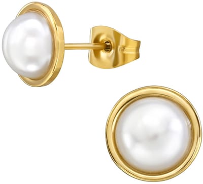 Joy Ibiza - ronde oorbellen met parel - chirurgisch staal - 9 mm - witte parel - ip/pvd gold plated