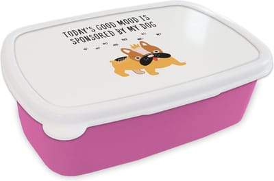 Broodtrommel Roze - Lunchbox - Brooddoos - Honden - Quotes - Today's good mood is sponsored by my dog - Spreuken - 18x12x6 cm - Kinderen - Meisje