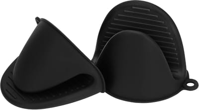 Oneay 1 paar - Siliconen ovenhandschoenen, kleine hittebestendige keukenhandschoenen, airfryerhandschoenen, mini-panhandschoen met grip, geschikt voor koken en bakken (zwart)