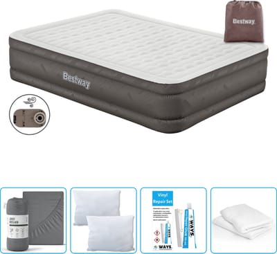 Bestway luchtbed - 2-Persoons - 152 x 203 x 46 cm - Bruin - Inclusief pomp - Hoeslaken - Kussen - Kussenbeschermer en Reparatieset