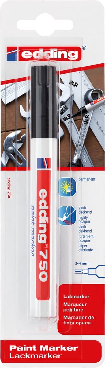 edding 750 lakmarker - zwart - 1 verfstift - ronde punt 2-4 mm - verfstift voor markeren en labelen van metaal, glass, steen of plastic - hittebestendig, permanent, veegvast en watervast