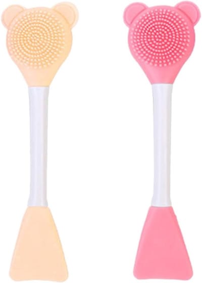 Set van 2 multifunctionele siliconen borstels - Ideaal voor het aanbrengen van maskers en reinigen met dubbele kop (roze + geel)
