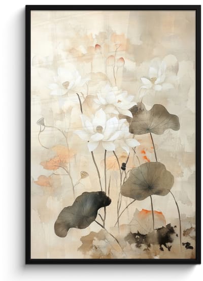 Poster in lijst - Fotolijst 80x120 cm - Posters - Bloemen - Japandi - Wabi sabi - Posterlijst zwart - Decoratie - Wanddecoratie woonkamer - Muurdecoratie slaapkamer