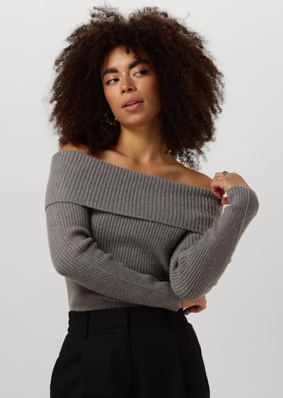 Minus Fame Off Shoulder Knit Pullover Truien & vesten Dames - Sweater - Hoodie - Vest- Grijs - Maat L