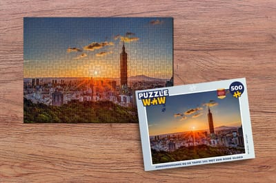 Puzzel Zonsondergang bij de Taipei 101 met een rode gloed - Legpuzzel - Puzzel 500 stukjes