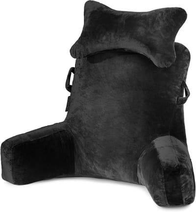 Leeskussen met neksteun - Rugsteun kussen - Ontspannen lezen - Verstelbare armleuningen - 64 cm hoog - Zwart