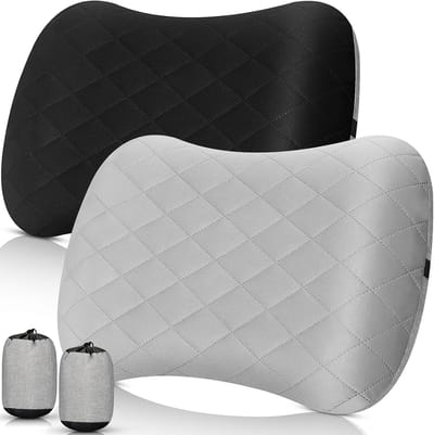 Opblaasbaar Reiskussen - 2 stuks - 44x26x12 cm - Ergonomisch Nekkussen - Grijs en zwart