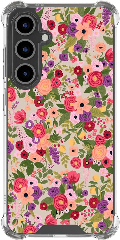 Shockproof hoesje - Geschikt voor Samsung Galaxy S24 FE - Floral garden - Extra sterke case - TPU/polycarbonaat - Bloemen - Roze, Transparant