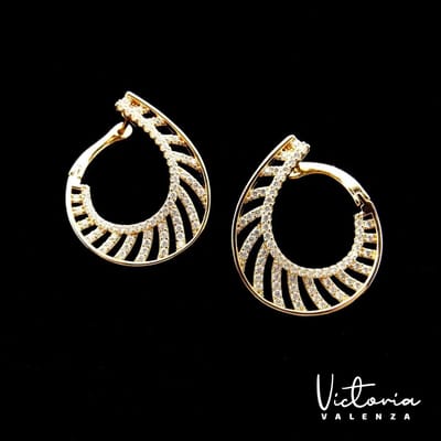 Victoria Valenza Rimini Luxe Oorbellen Dames Messing Oorringen - Witte Steen - Kleur Rosegoud - 1 Paar