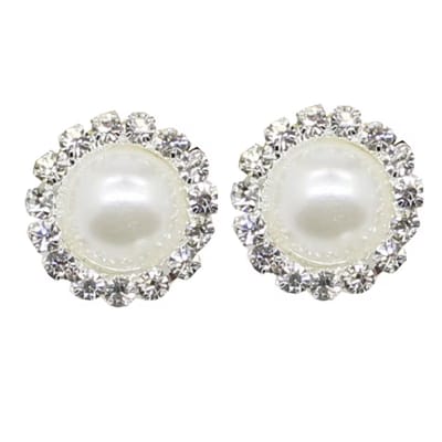 Clip oorbellen -Synthetische-parel strass ivoor -2 cm- geen gaatje- Charme Bijoux