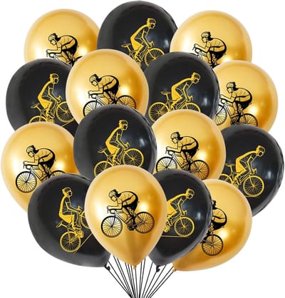 18 Stuks Fietsbellen en Ballonnen voor Verjaardagsfeest - Zwart en Goud Versiering voor Fiets Thema Feest, Fietsdecoratie voor Mannen