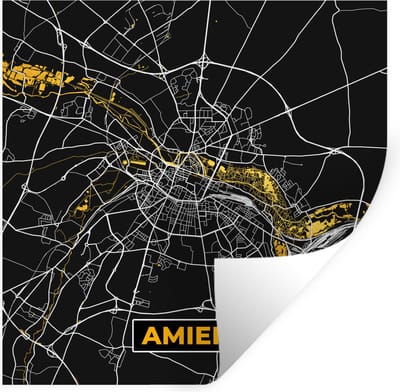 Muurstickers - Sticker Folie - Plattegrond - Amiens - Stadskaart - Frankrijk - Kaart - 100x100 cm - Plakfolie - Muurstickers Kinderkamer - Zelfklevend Behang XXL - Zelfklevend behangpapier - Stickerfolie