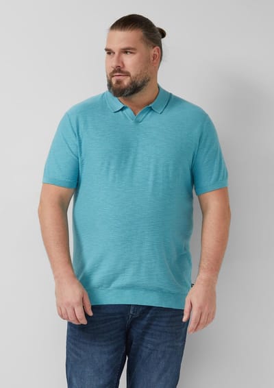 s.Oliver - male - Gebreid poloshirt met vlamgarenstructuur