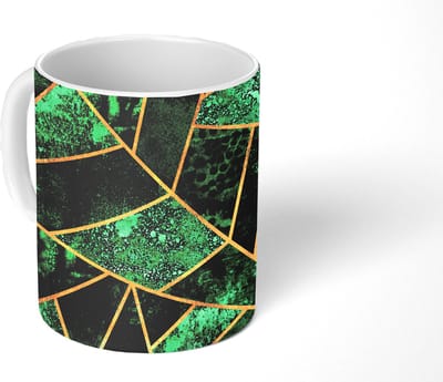 Mok - Koffiemok - Smaragd - Goud - Abstract - Patronen - Mokken - 350 ML - Beker - Koffiemokken - Theemok