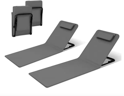 J&R Ligbed - Set van 2 ligbedden - Strandmat - Ligstoel - Mat - Matten - Bed - Gewatteerd - Verstelbare rugleuning - Opvouwbaar - 3 standen - Mobiel bed - Lichtgewicht - 2 stuks - Grijs