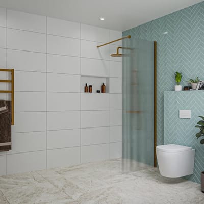 FugaFlow Eccelente Vetro inloopdouche badkamer - 70x200cm - ribbelglas - wandarm - geborsteld koper