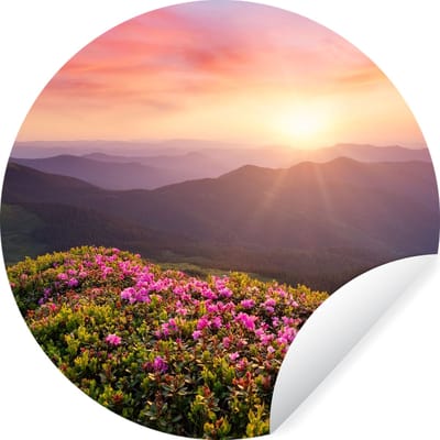 WallCircle® - Behangcirkel 30x30 cm - Muurstickers Bloemen - Berg - Zonsondergang - Landschap - Muurcirkel woonkamer - Wandcirkel slaapkamer - Kamer decoratie zelfklevend - Muurdecoratie accessoires
