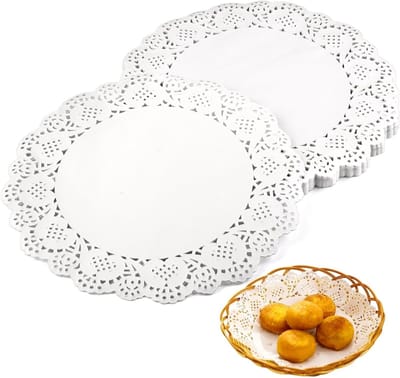 150 Stuks Papieren Kant Coasters voor Taarten, 21 cm Rond, Wit, Ideaal voor Bruiloften, Verjaardagen en Tafeldecoraties