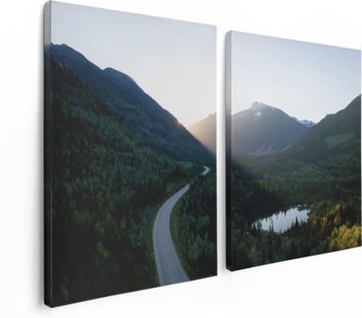 Artaza Canvas Schilderij Tweeluik Weg Door Het Bergen Landschap  - 120x80 - Foto Op Canvas - Canvas Print