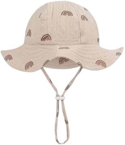 Zomerhoed baby - dreumes - meisje - jongen - zonnehoed - zomer - hydrofiele stof - katoen - khaki met regenboog